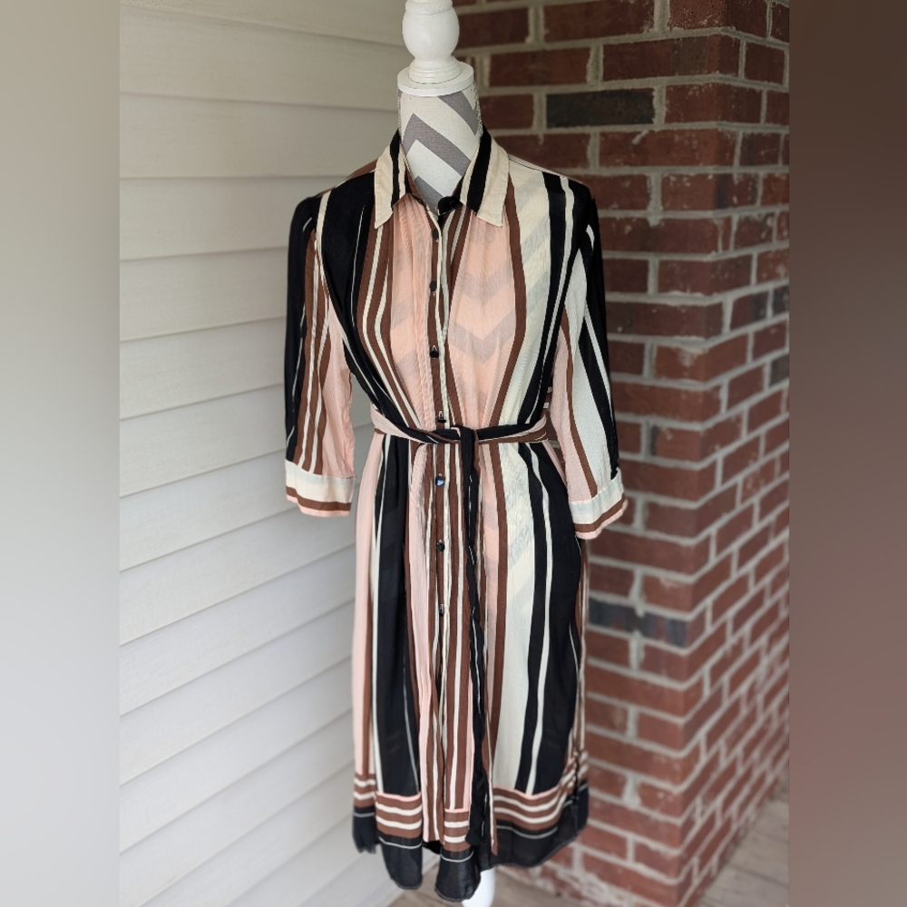 Zara Striped Black and Pale Pink Shirt Dress